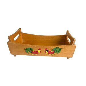 Rare 1950's VTG Wooden Roosters Tray Condiments Napkins Centerpiece Knick-Knacks